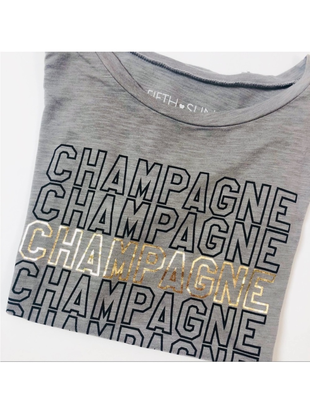 Fifth Sun Grey Tee with Black and Gold 'CHAMPAGNE' Graphic